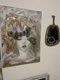 Abstract Woman Portrait with Gold Flowers