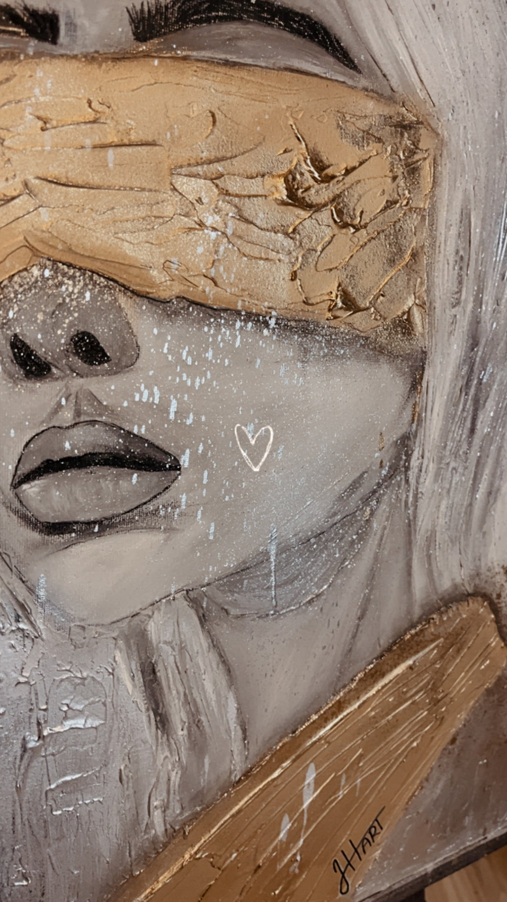 Abstract Woman Portrait with Gold Texture – Original Black & White Art
