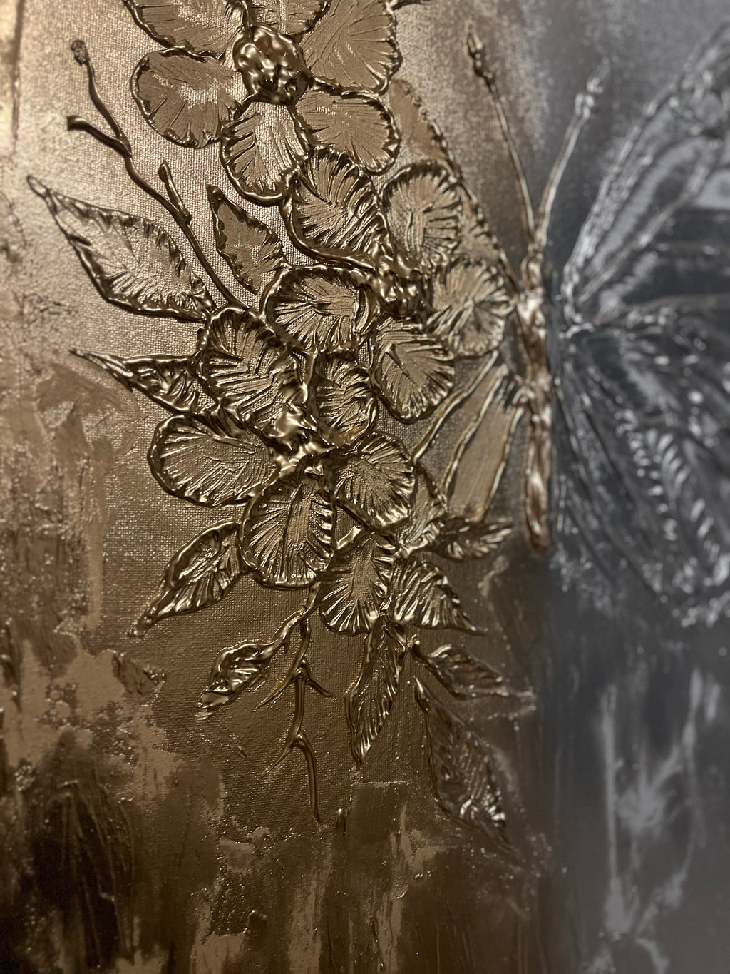 Textured Abstract Painting with Gold and Silver