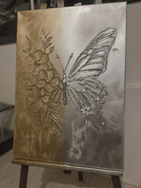 Textured Abstract Painting with Gold and Silver